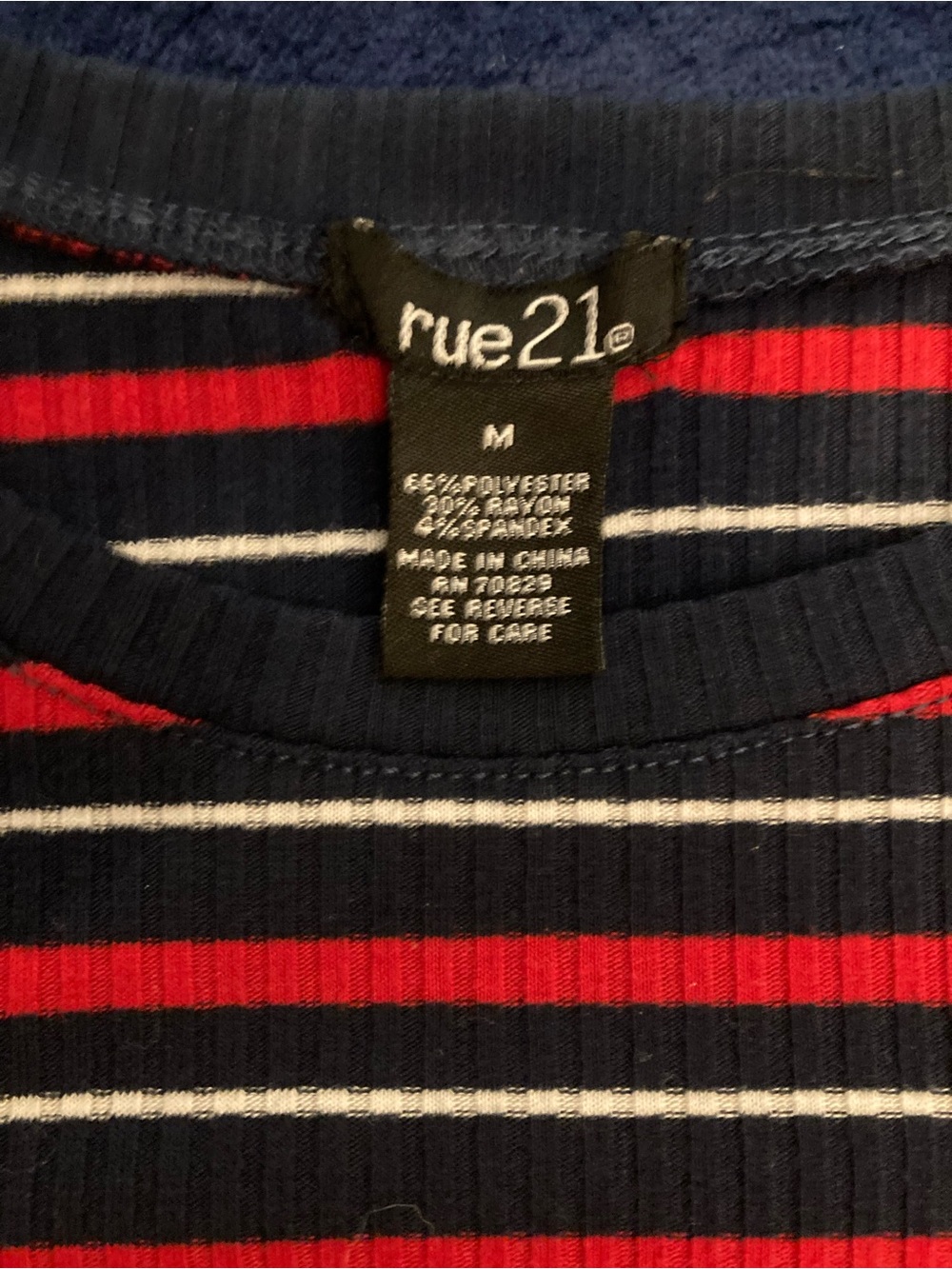 Rue21 Black Ribbed Tee with Red and Cream Stripes